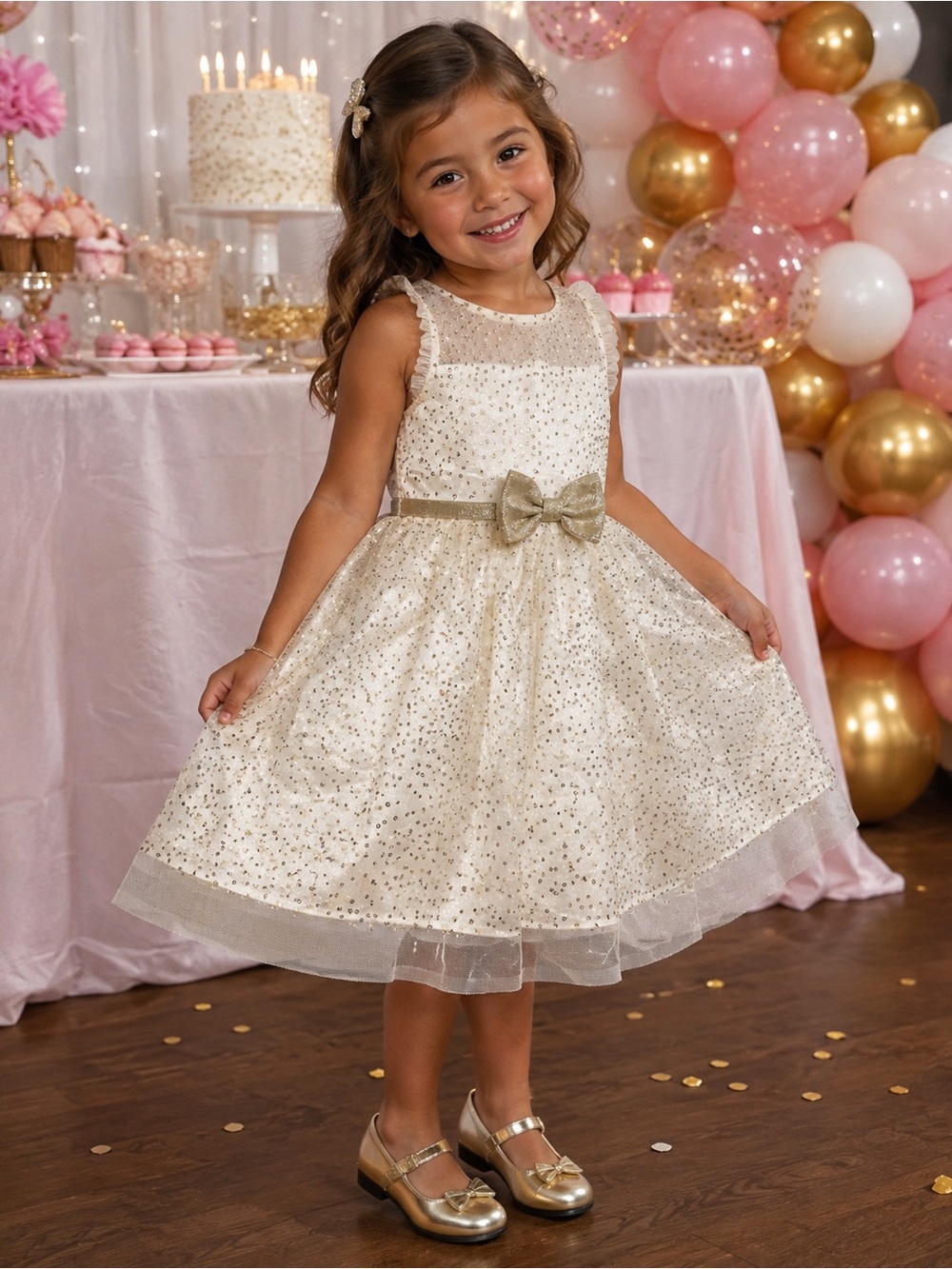 Jona Michelle Ivory Sparkle Bow Tulle Dress